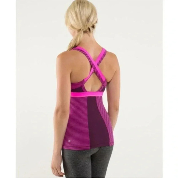 Lululemon Stuff Your Bra Pink & Purple Stripe Athletic Tank Top 4 - Picture 2 of 6